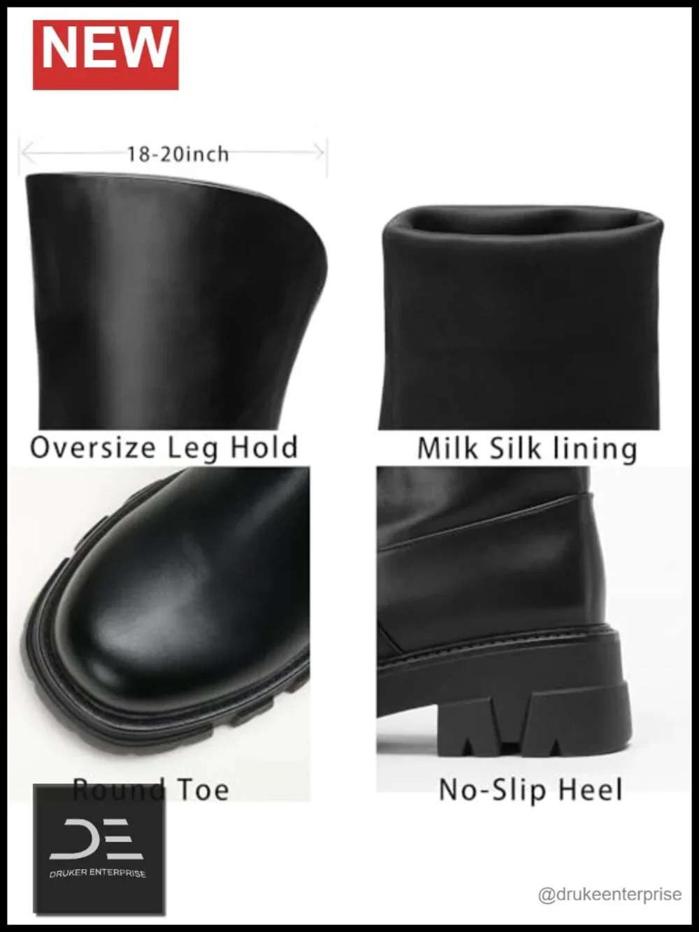 Over-the-Knee Thigh High Boots for Women, Chunky Lug Sole Low Heel, Faux